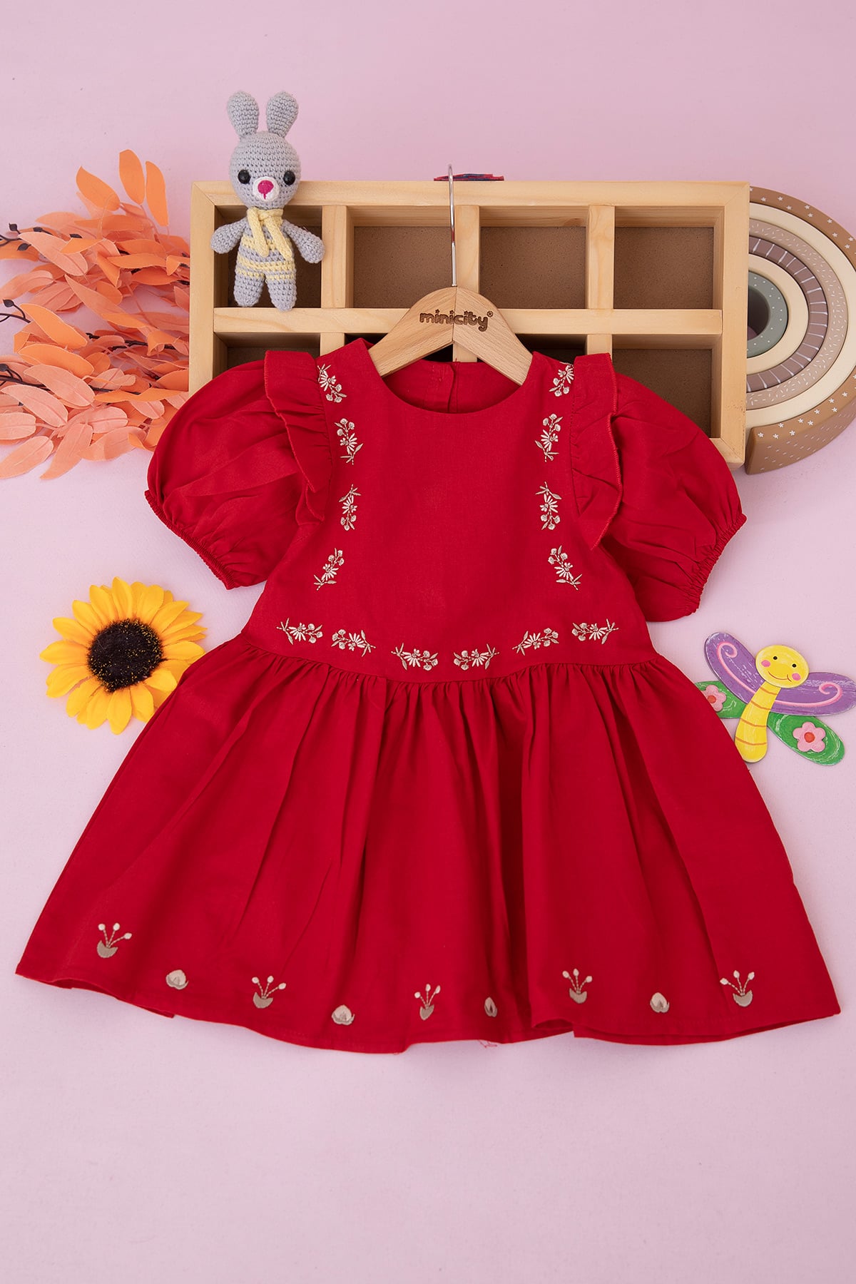 Kız Çocuk Çiçek Nakışlı Elbise